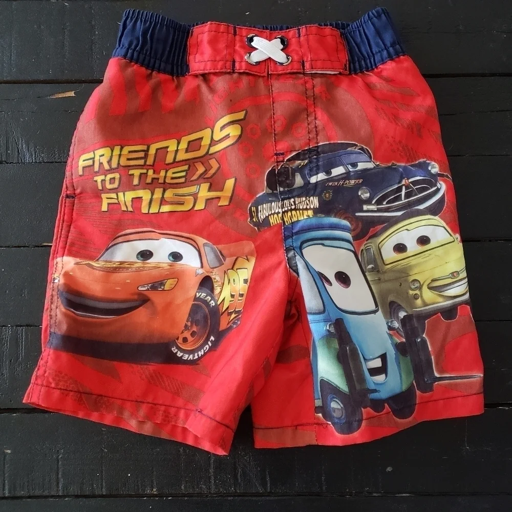 Disney Pixar Cars Baby Boy 18 Months Swim Trunks Shorts Red Movie Characters